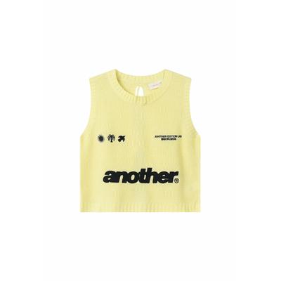 Strickweste ANOTHER COTTON LAB "Another Cotton Lab WMN Rave Knit Vest", Damen, Gr. L, gelb, 100% Baumwolle, Rundhals, Westen Strickweste