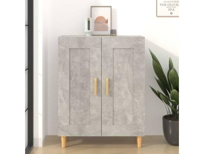 RJPLMFV Anrichte, grau, Beton, 69,5 x 34 x 90 cm, Holz Ablagefächer, Oberseite für Dekoration, Wandbefestigung inklusive, einfache Montage