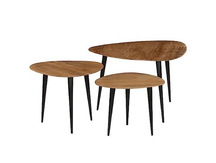 Couchtisch 3er Set, Kaffeetisch, Wohnzimmertisch, Massivholz Akazie