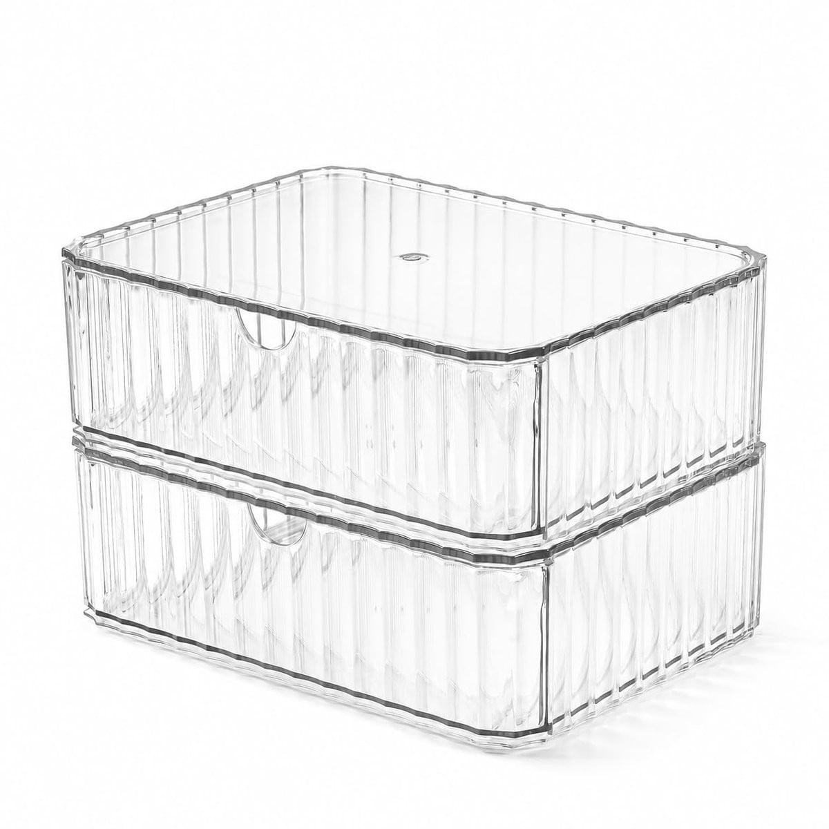Stapelbare heldere opbergbox van PET met ribbeltextuur voor in de keuken of badkamer