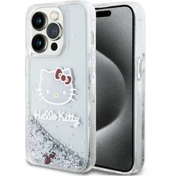 Hello Kitty Liquid Glitter Charms Kitty Head - Hülle für iPhone 15 Pro (silber)