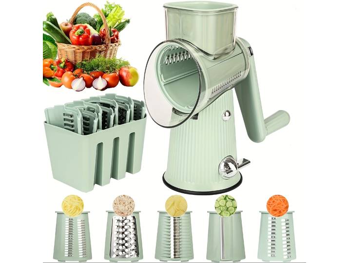 Râpe à fromage rotative 5 en 1, trancheuse manuelle polyvalente pour légumes, moulin à cacahuètes et noix, déchiqueteuse à fromage et légumes
