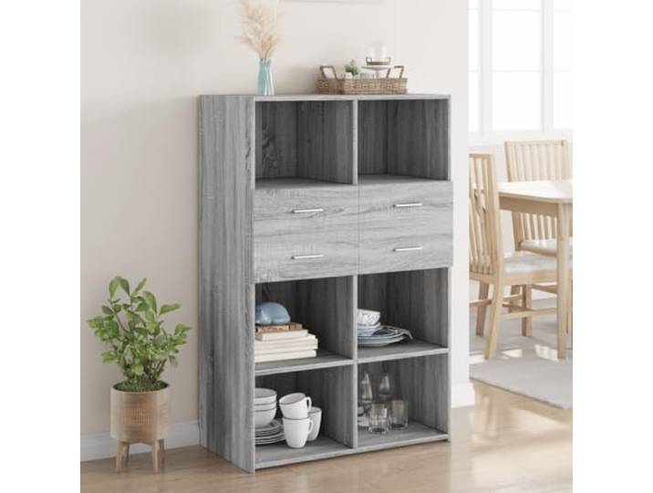 HEFZGDB Modernes Highboard für Wohnzimmer und Schlafzimmer, pflegeleichtes Highboard mit glatter Oberfläche, stabiles mit Wandhalterung gegen Umkippen, graues aus Holzwerkstoff