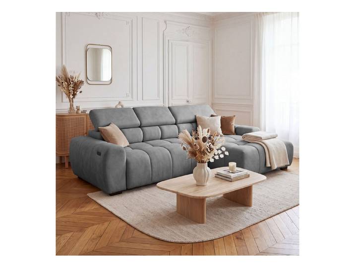 yourhouse24 Ecksofa ALLO mit elektrischer Sitztiefenverstellung – Velour (Salvador)