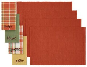 Threadmade Harvest Sentiments Placemat and Napkin Value Set of 8 (4 of Each)