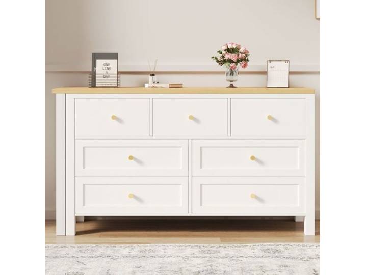 Bureau d'Angle 120x40x70 cm - Buffet avec Bureau Pliable 2-en-1 7 Tiroirs Plateau Pivotant 360° Rangement Latéral blanc BUREAU