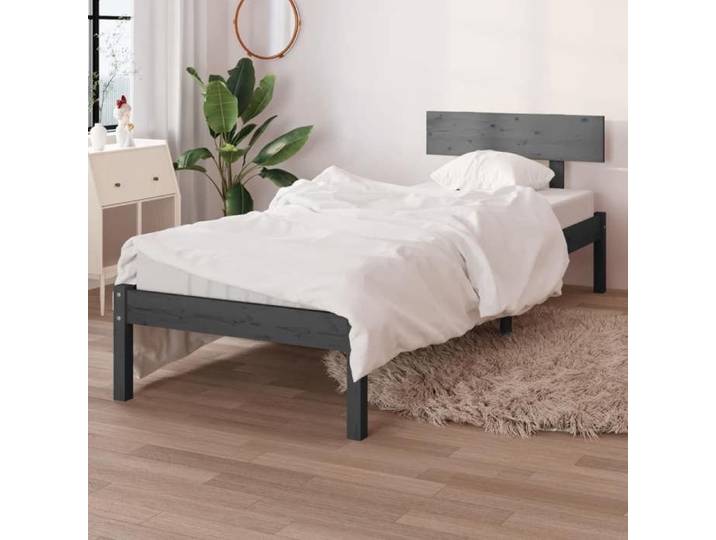 Cadre lit pin massif gris aspect chaleureux sans matelas