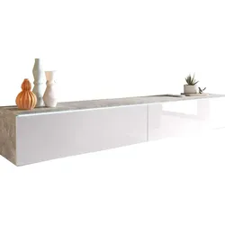 Lowboard ca. 180x30 cm mit LED Beton Optik/Weiß Hochglanz