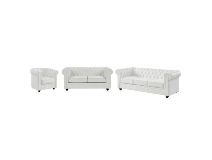 Canapés 3 places 2 places et fauteuil en simili blanc CHESTERFIELD