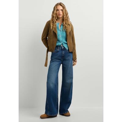 Slim-fit-Jeans PEPE JEANS "flare fit jeans BELLE HW FLARE CONTRAST", Damen, Gr. 31, Länge 32, blau (12 oz blau rigid denim), 100% Baumwolle, Jeans Slim-fit-Jeans