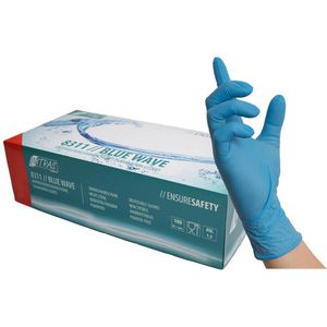 NITRAS-MEDICAL Einmalhandschuhe Blue Wave, blau, 100 Stück, Nitril, chemikalienbeständig, lebensmittelecht, Größe S
