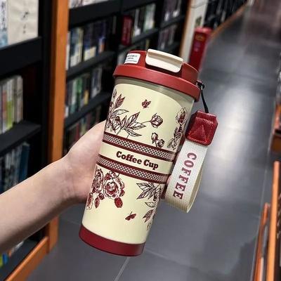 Uplifted Finds 500ml Flower Pattern Insulated Coffee Cup Stainless Steel Double Wall Vacuum Travel Mug red Flower