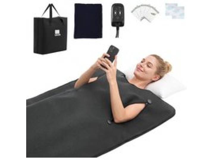 VEVOR Infrarot-Saunadecke mit Armlöchern Infrarotdecke 180x90cm Schwarz, Tragbare Wärmedecke für Schwitzen Entspannung Detox, Temperaturregelung, Timer, Handtuchfutter, PU-Leder, mit Tragetasche