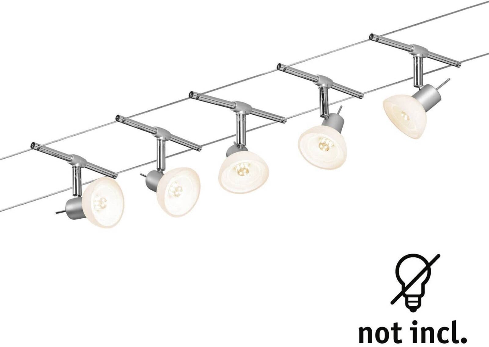 Paulmann Sheela cable system 5-bulb matt chrome Sheela, dimmable, Alu / grey / zinc, Hallway, metal, Modern