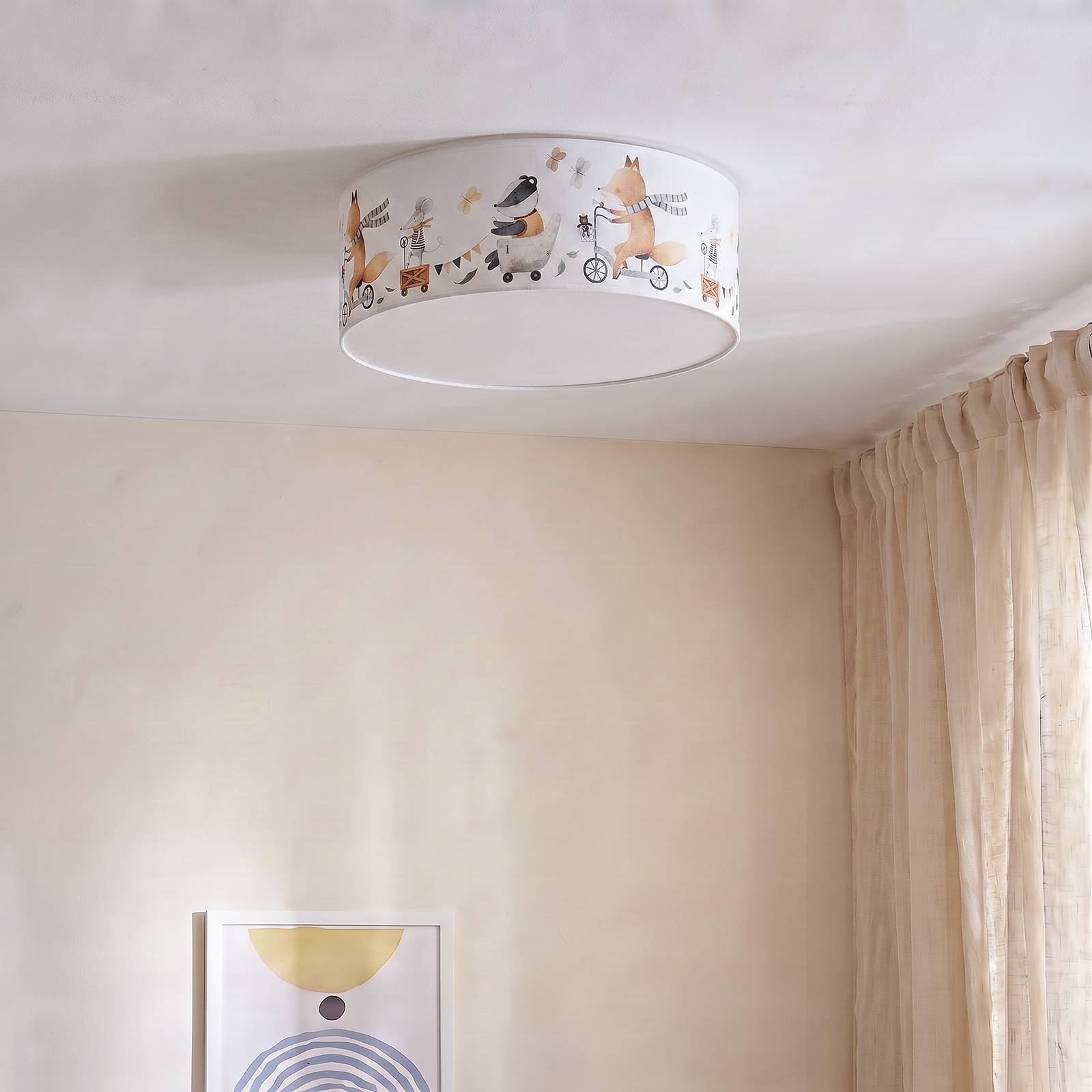 Deckenlampe Kids Print Duolla, creme / amber, für Kinderzimmer, Textil / Stoff / Seide, Deckenlampe