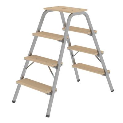 PROREGAL Stahl-Holz-Tritt | 2x4 Stufen | aus Stahl mit Holz-Stufen