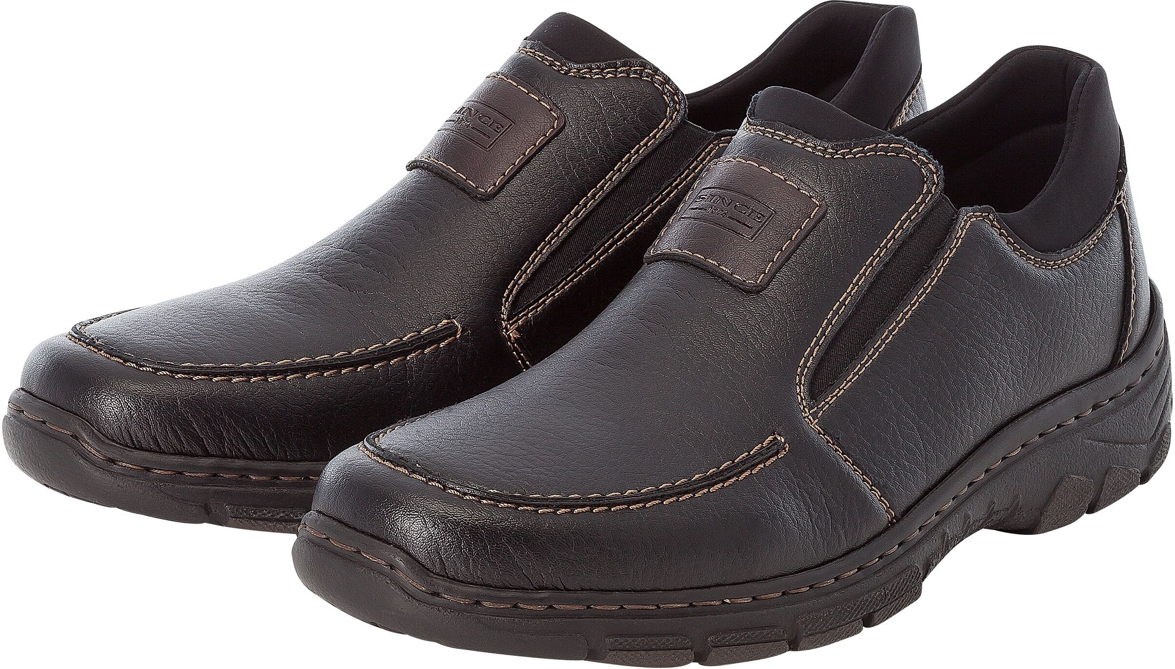 Slipper RIEKER, Herren, Gr. 40, schwarz, Lederimitat, unifarben, Schuhe Slipper, mit weichem Schaftabschluss schwarz 40
