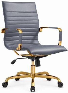 LeisureMod Harris Ribbed Ergonomic Adjustable Office Chair - Gold Frame, Swivel, Lumbar Support, Desk Chair
