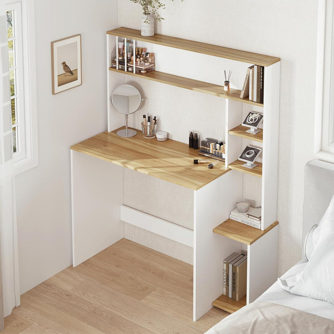 17 Stories Raelee Desk Brown/White 139cm H X 113cm W X 45cm D