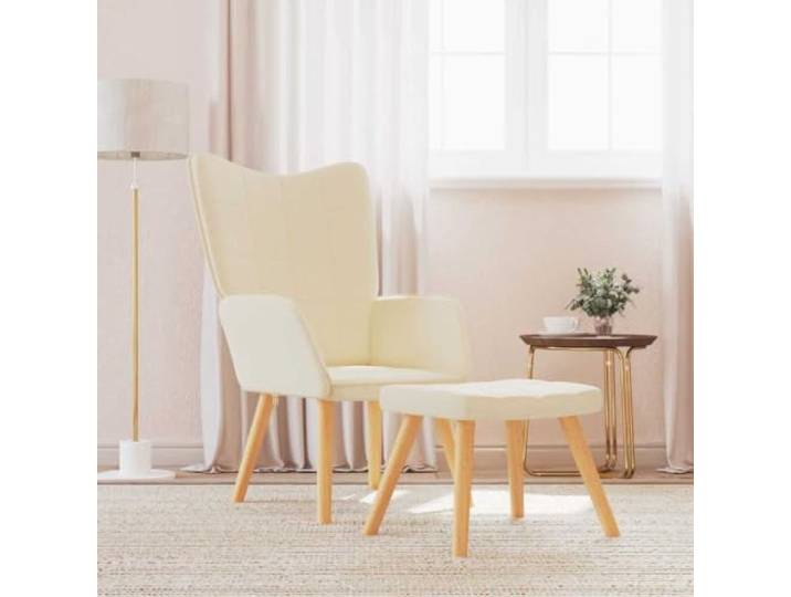 WHOPBXGAD Stoff Polster Sessel Modern Creme Relaxsessel mit Hocker Creme Stoff Modernes Design Sessel mit Fußhocker Stabiler Stahlrahmen Holzbeine Polsterstuhl für