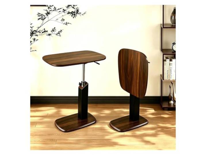 ZCXMNL Etlegor Höhenverstellbarer C-förmiger Beistelltisch Mit Versteckten Rädern, Um 360° Drehbarer Couchtisch, Couch-Beistelltische, Die Darunter Geschoben Werden Können(Walnut - Black)