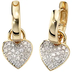 Paar Creolen JOBO, gelb (gelbgold 585), Ohrringe, Damen, Diamanten Gelbgold 585, Diamanten, Gelbgold 585, 585 Gold bicolor mit 48 Diamanten