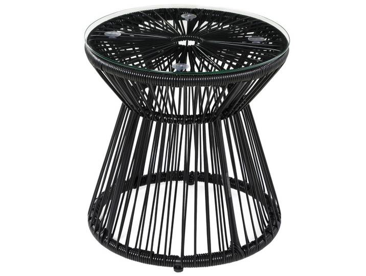 Modfu Gartentisch aus Rattan 40x40x42 cm Schwarz mit Glasplatte, Metall, 40x42x40 cm, Gartenmöbel, Gartentische, Gartentische