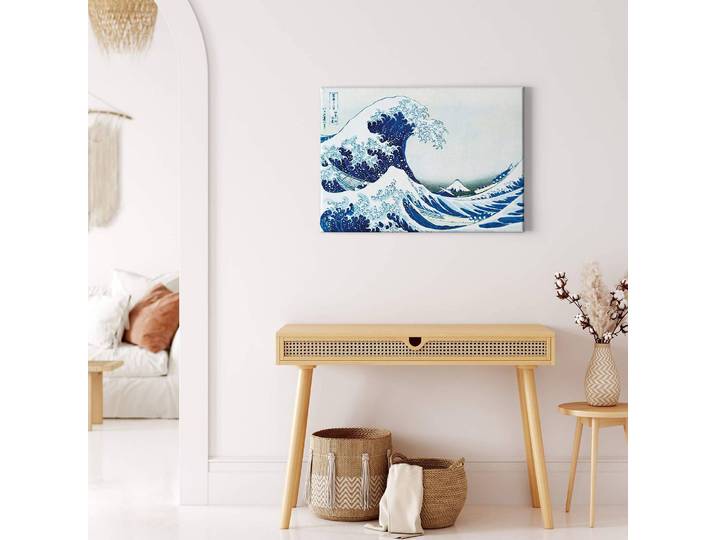home24 Afbeelding The Great Wave polyester PVC/sparrenhout blauw 70 x 50cm