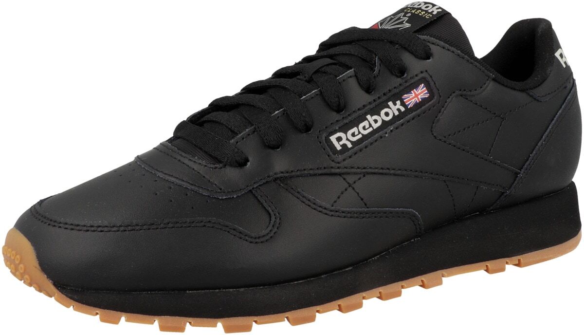 Sneaker REEBOK "Reebok Leather Sneaker low Unisex Erwachsene Schuhe", Herren, Gr. 45,5, Textil, schwarz, Glattleder, Schuhe Sneaker, Perforationen