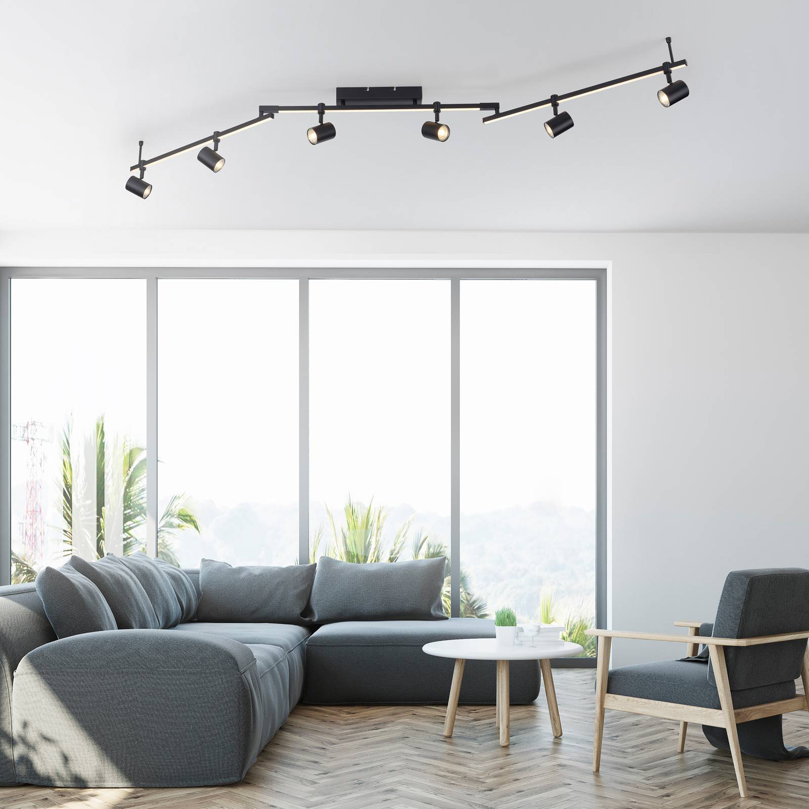 Paul Neuhaus Downlight LED Barik, 188 cm, regulable Barik, Negro, Salón / Comedor, Metal