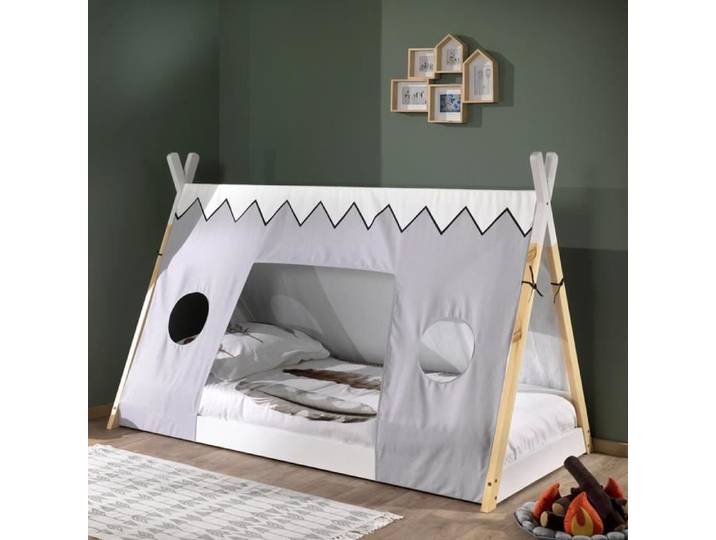 Lit Tipi - Dream Tree - Tito - Cadre en bois - Toile grise - 90x200 cm