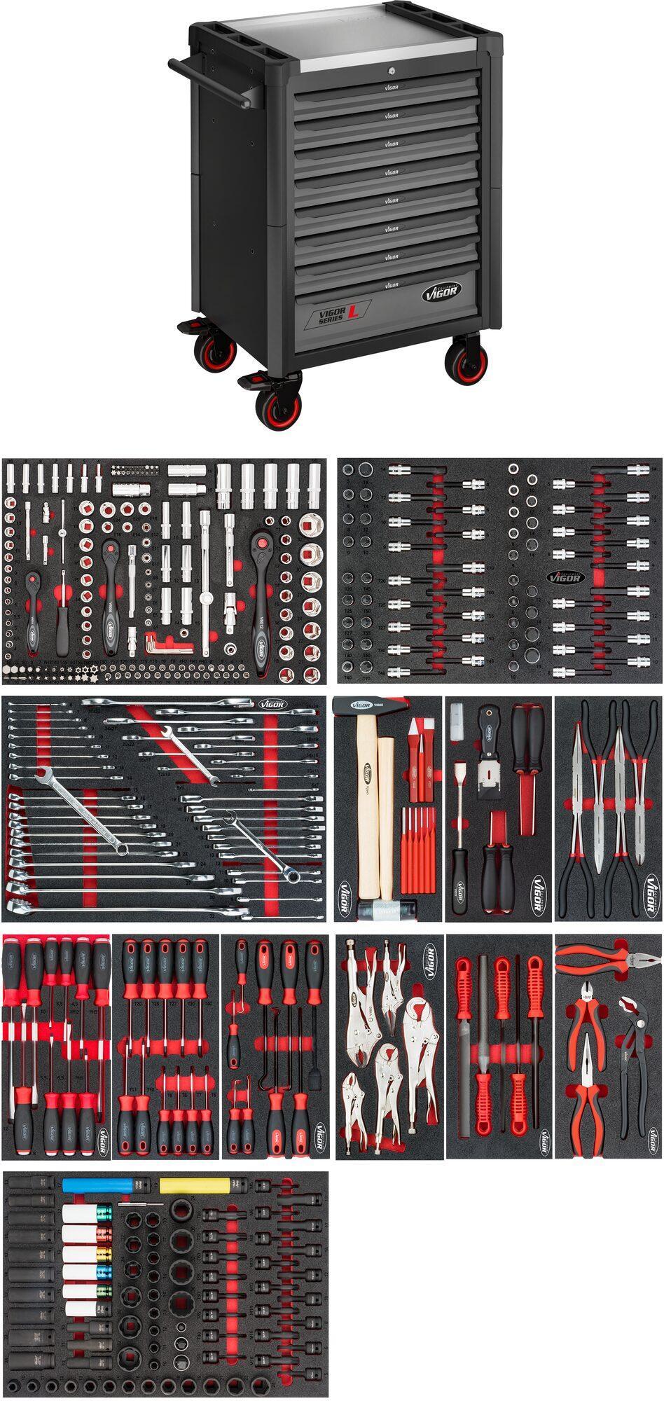 VIGOR Werkstattwagen Series L mit Sortiment V1901-X/442 442-teilig