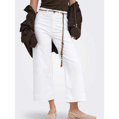 High-waist-Jeans ONLY "ONLMADISON HW BELT WD CRP WHI DNM GUA000", Damen, Gr. 25, Länge 32, weiß (weiß denim), Denim/Jeans, Obermaterial: 91% Baumwolle, 7% Polyester, 2% Elasthan, unifarben, lang, Jeans High-Waist-Jeans, Materialmix, high waist, wide...