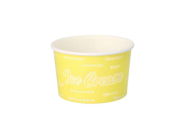 tradingbay24 Einwegbecher Eisbecher, Pappe 200 ml Ø 9,5 cm, 6 cm gelb Icelove 1000 Stk, Pappe, beschichtet