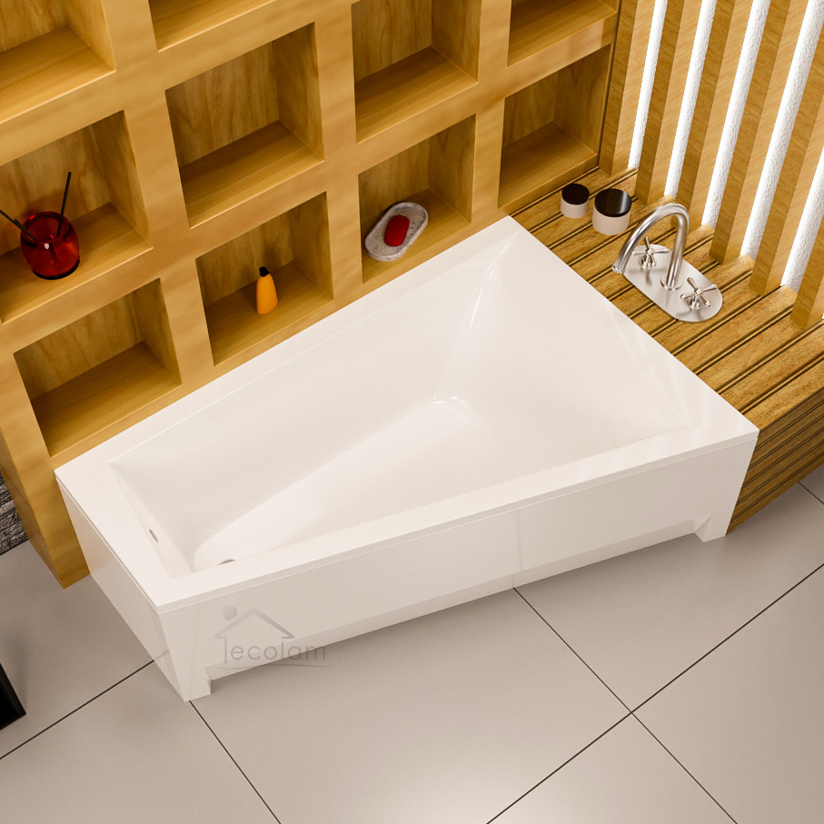 ECOLAM Badewanne RITA Trapezwanne Eckwanne Trapezform 160x100 cm rechts + Schürze Acryl Siphon Viega Füße Silikon Acrylwanne