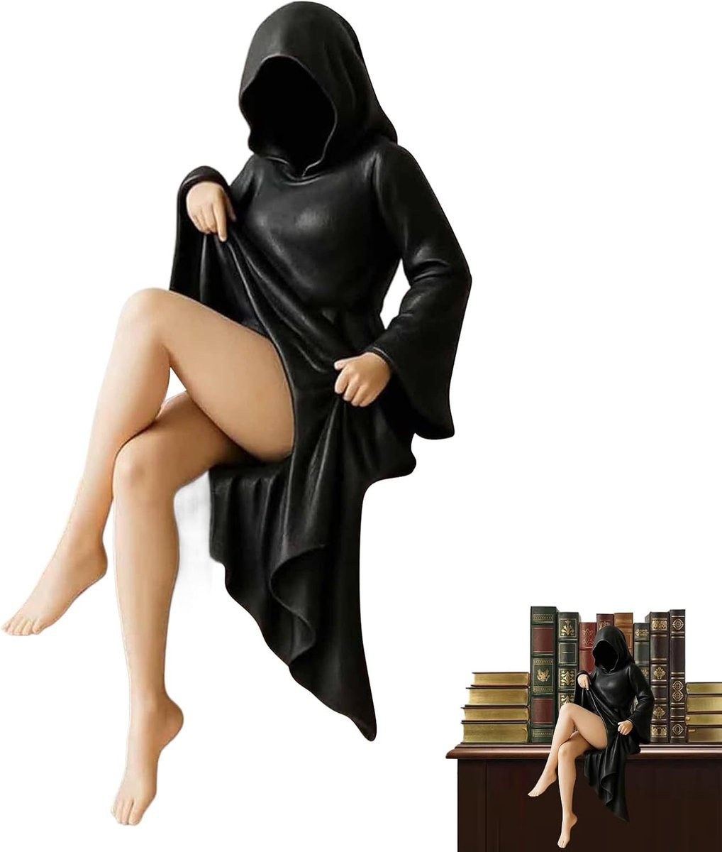 Zwarte sculptuur tafelfiguur vrouw in tijdloze gothic stijl, Hoogte: 18 cm