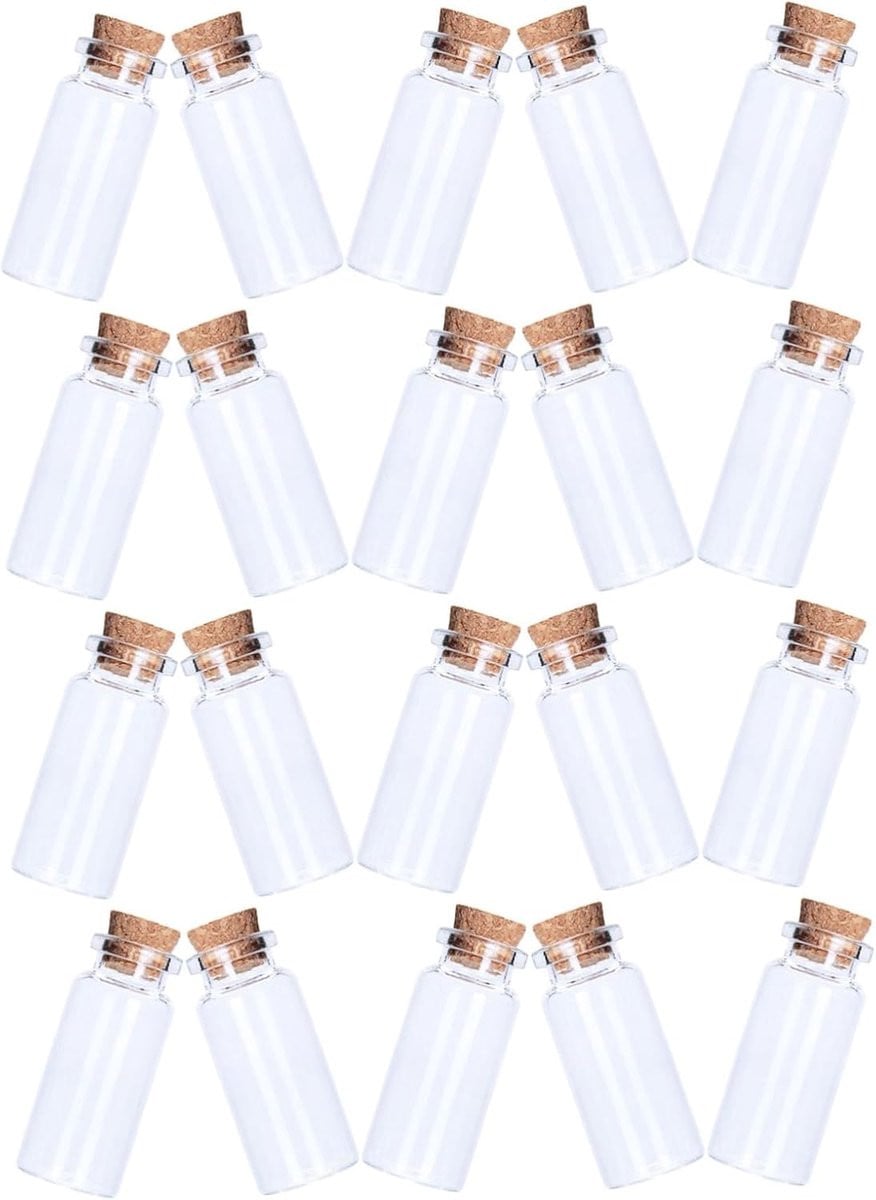 50 stuks Mini Wensflesjes - Transparante Glazen Potjes met Kurken Dop voor Bruiloft Decoratie