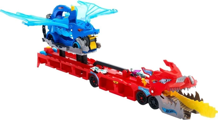 Hot Wheels City Ultimative Drachentraktor, 2 Matchbox Trucks