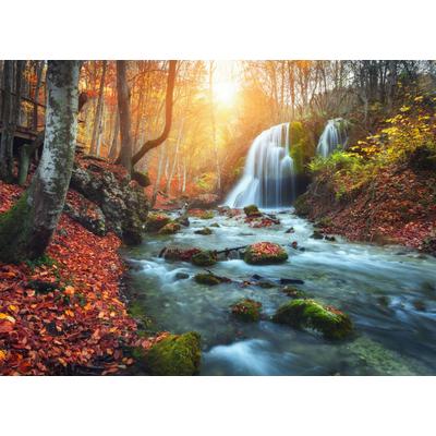 Fototapete PAPERMOON "Mountain River Autun Waterfall", bunt, B:3,5m L:2,6m, Vlies, Tapeten
