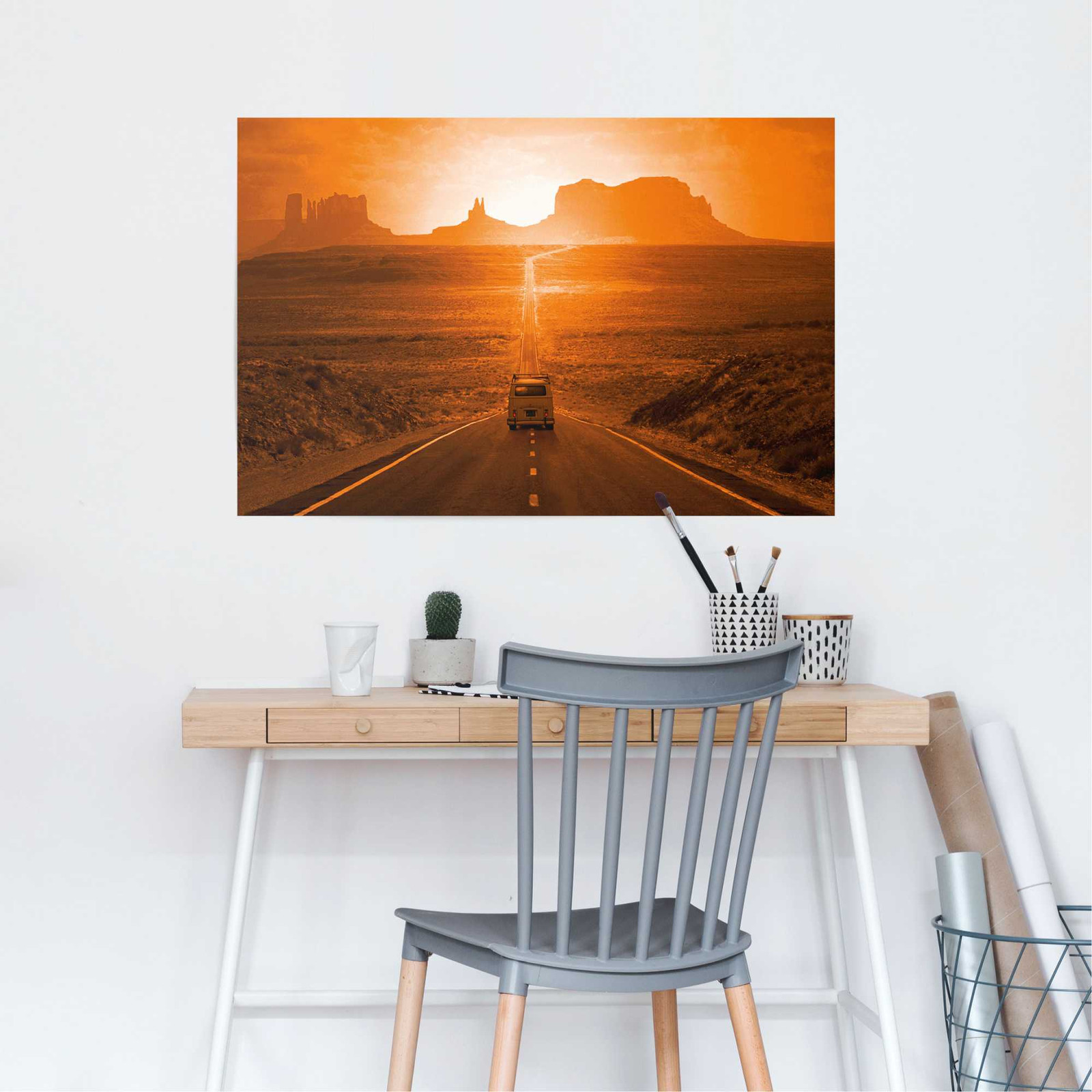 home24 Poster Monument Valley, oranje, papier, Breedte: 61 cm, Hoogte: 92 cm