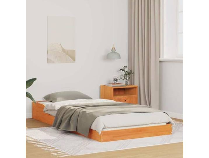 YNGBHFNOP Massives Kiefernholz Plattformbett Modern 75x190cm Braun Bettrahmen Wachsbraun 75 x 190 cm Massives Kiefernholz Plattformbettgestell Stabil Schlafzimmer Möbel Ohne Boxspring