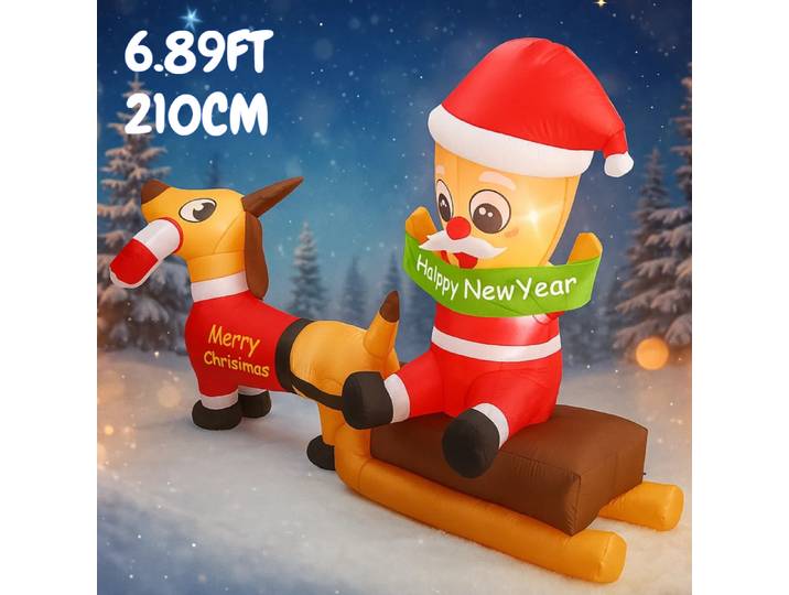 Jouet gonflable de 6,89 pieds, traîneau du père noël, renne, lumières LED, décorations de noël, fournitures cadeaux, décorations de cour gonflables