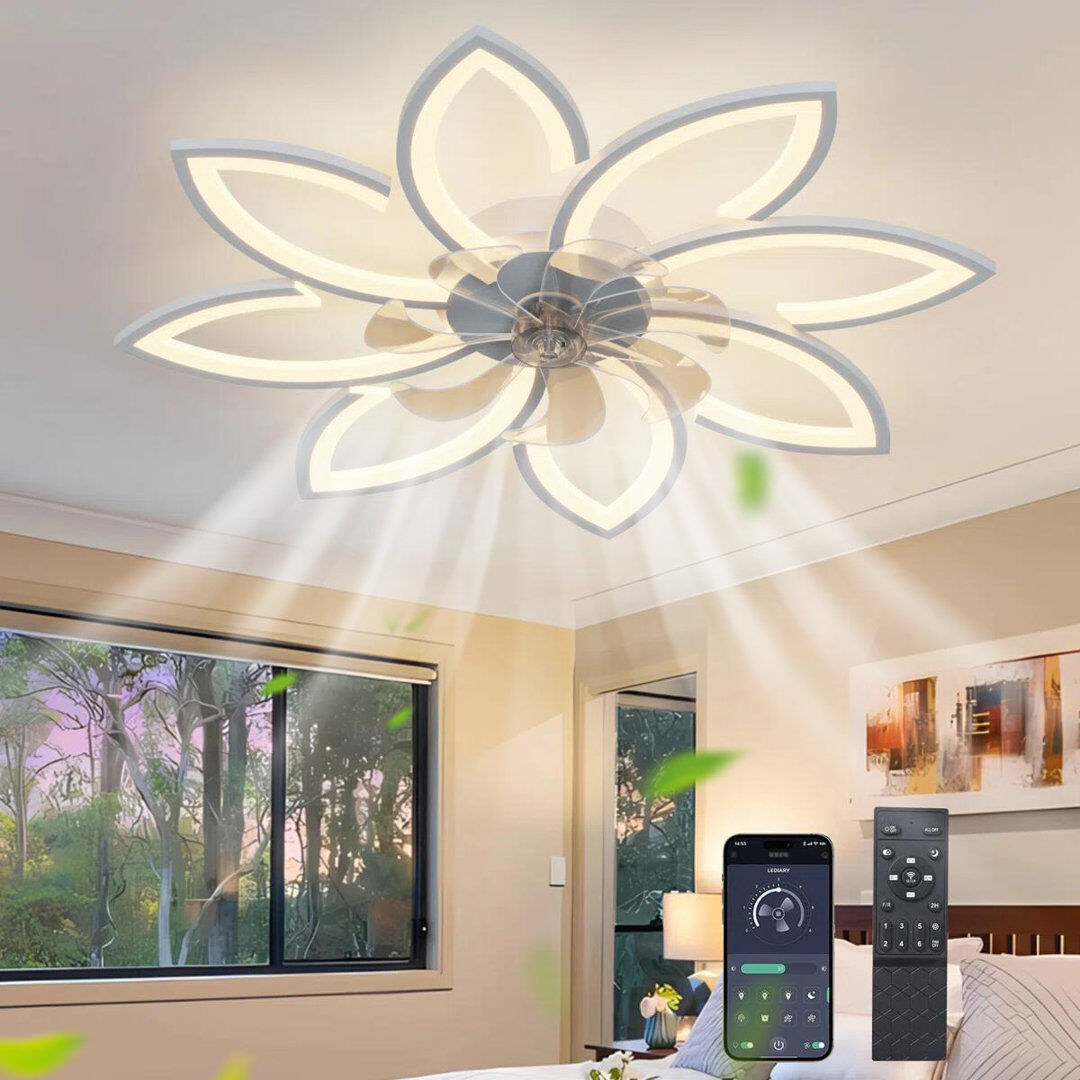 Metro Deira 90cm 7 - Blade Reversible Dimmable LED Ceiling Fan With Remote Control And APP White 35cm
