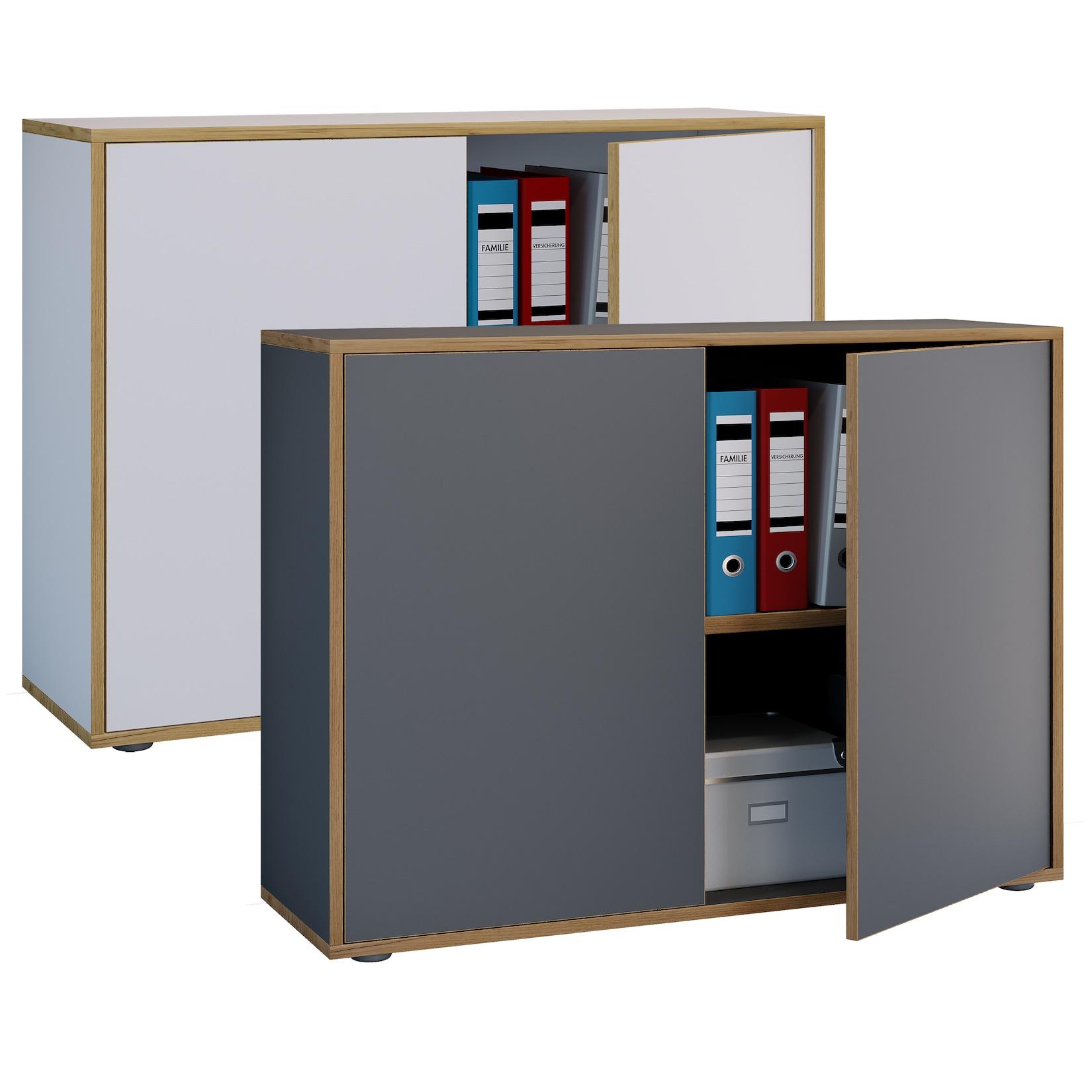 VCM Holz Büroschrank Ordner Aktenschrank Büromöbel Schrank Salia 2-fach Breite 100 cm Drehtüren