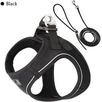 Inspired Finds Adjustable Reflective Dog Harness & Leash Set For Small & Medium Pets black xxxs