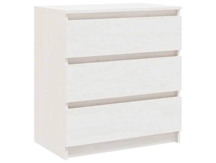 GHVBNMF Nachtschrank Weiß 60x36x64 cm Kiefer Massivholz Beistelltisch Praktischer Kommodenschrank fürs Schlafzimmer mit drei geräumigen Schubladen für geordnete Aufbewahrung neben dem Bett.