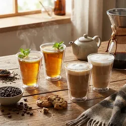 4er-Set edle Doppelwandgläser mit Riffelung – 330 ml – Thermo-Funktion für besten Genuss von Kaffee & Tee