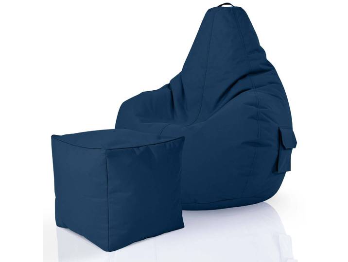 Gaming Sitzsack mit Rückenlehne, Seitentasche - Dunkelblau