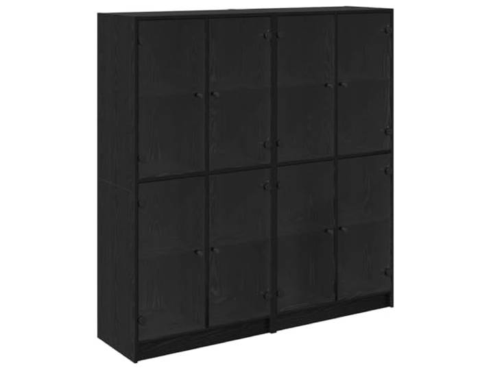 KGHFDVB Highboard 2er Set Schwarz Eichen-Optik 68x37x142 cm Holzwerkstoff, Matt Oberflaeche, Transparente PVC Tueren, Stauraum Schrank