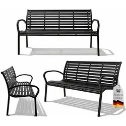 PROREGAL Gartenbank MYKONOS Holzoptik Kunststoff & pulverbeschichtetem Stahl 3-Sitzer wetterfest 80x126x60cm Schwarz Sitzbank Parkbank Balkon Terrasse